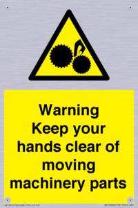 Warning - Keep your hands clear of moving machinery parts